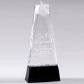 8-3/4 X 3-3/4 INCH OPTICAL CRYSTAL STAR TOWER AWARD BLACK CRYSTAL REFLECTIVE BASE