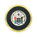 3-5/8 Inch Bright Gold And Leatherette Coaster With 2 Inch State Of New Jersey Etched Enameled Brass Medallion Insert