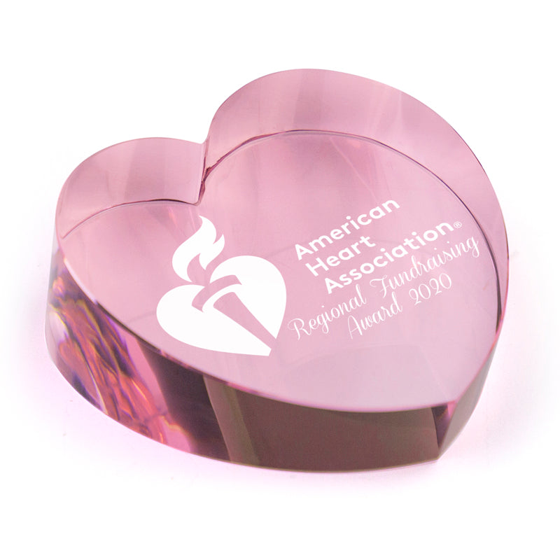 3 INCH OPTICAL CRYSTAL PINK HEART PAPERWEIGHT