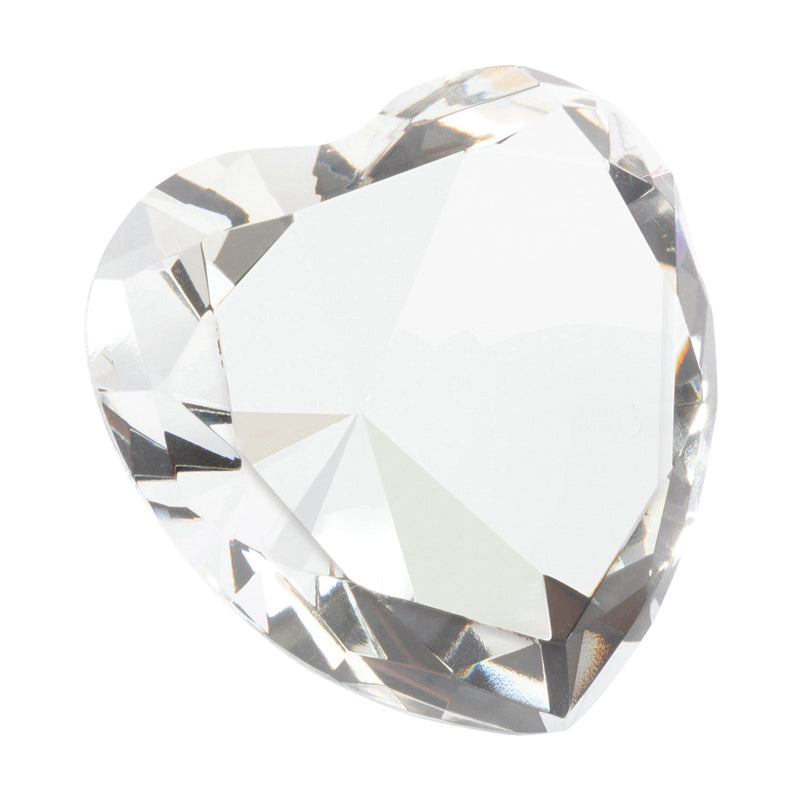 3 x 1-3/4 INCH OPTICAL CRYSTAL FACETED HEART PAPERWEIGHT