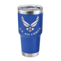 30 OZ DOUBLE WALLED STAINLESS STEEL LARGE BLUE TUMBLER LASER ENGRAVED WITH U.S. AIR FORCE LOGO