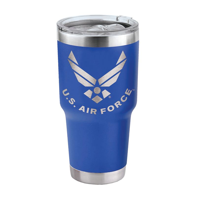 30 OZ DOUBLE WALLED STAINLESS STEEL LARGE BLUE TUMBLER LASER ENGRAVED WITH U.S. AIR FORCE LOGO