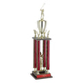 31, 34, 37 INCH FOUR COLUMN MOONBEAM TROPHY WITH CUP, EAGLE TRIMS AND TAKES FIGURE