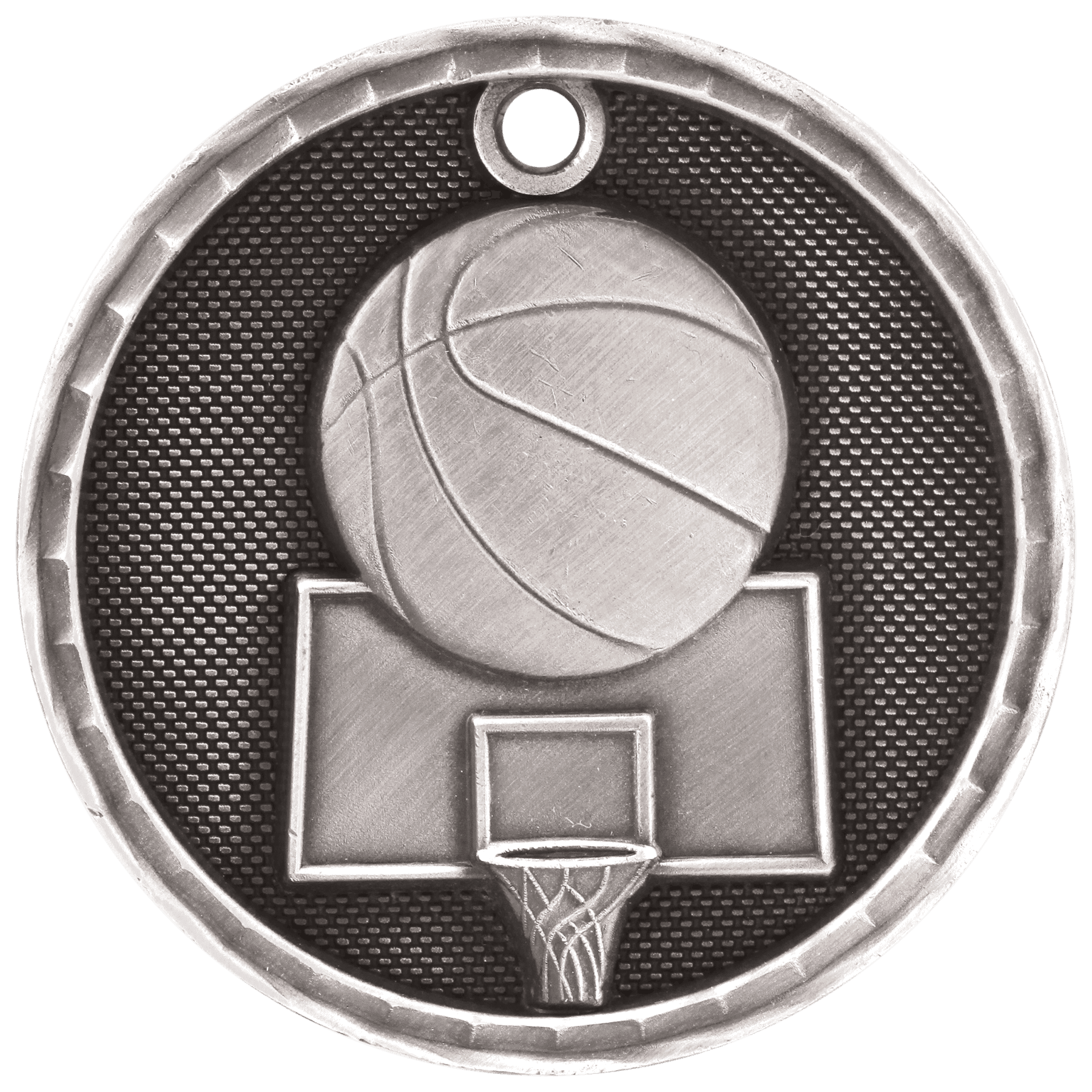 Antique Silver 2" 3D Basketball Medal