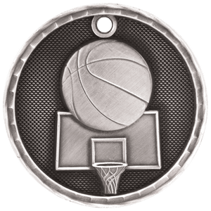 Antique Silver 2" 3D Basketball Medal