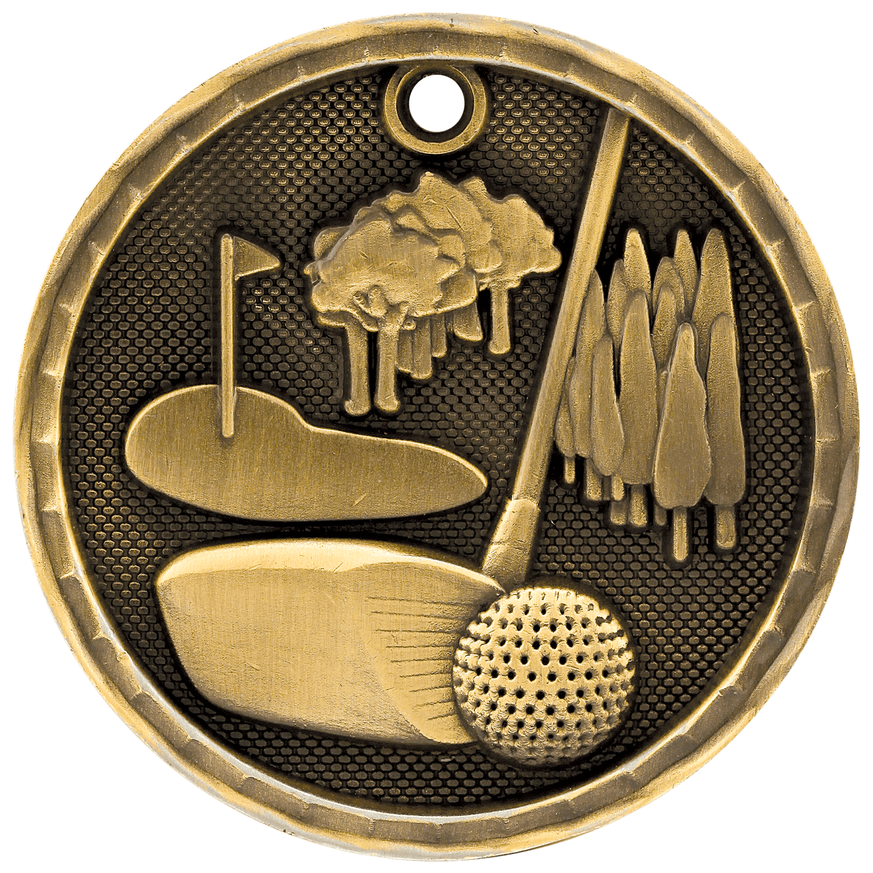 Antique Gold 2" 3D Golf Medal