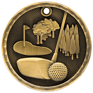 Antique Gold 2" 3D Golf Medal