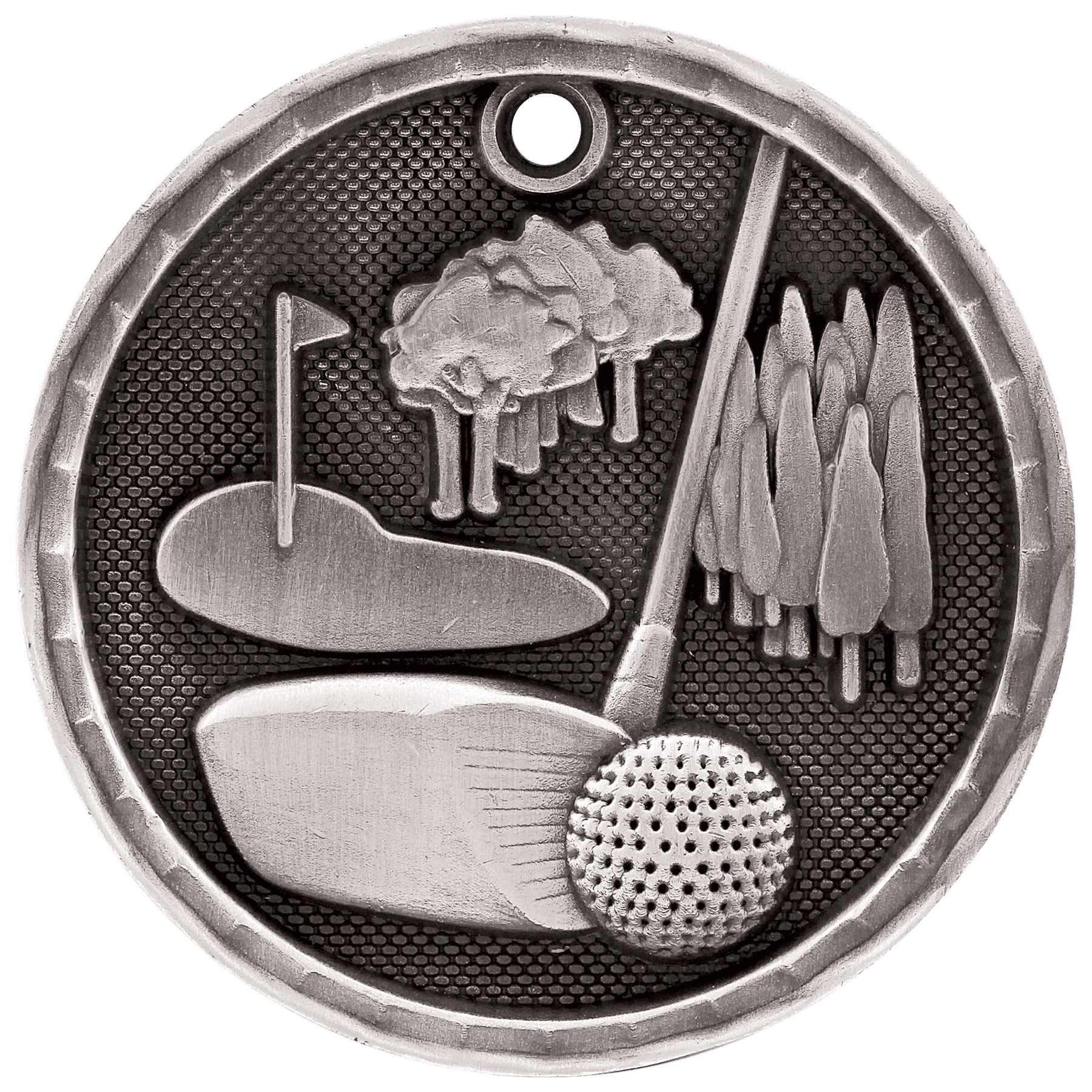 Antique Silver 2" 3D Golf Medal