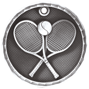 Antique Silver 2" 3D Tennis Medal