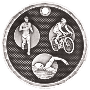 Antique Silver 2" 3D Triathlon Medal