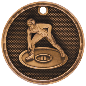 Antique Bronze 2" 3D Wrestling Medal