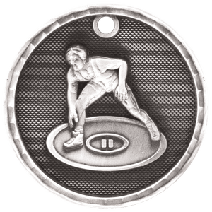 Antique Silver 2" 3D Wrestling Medal