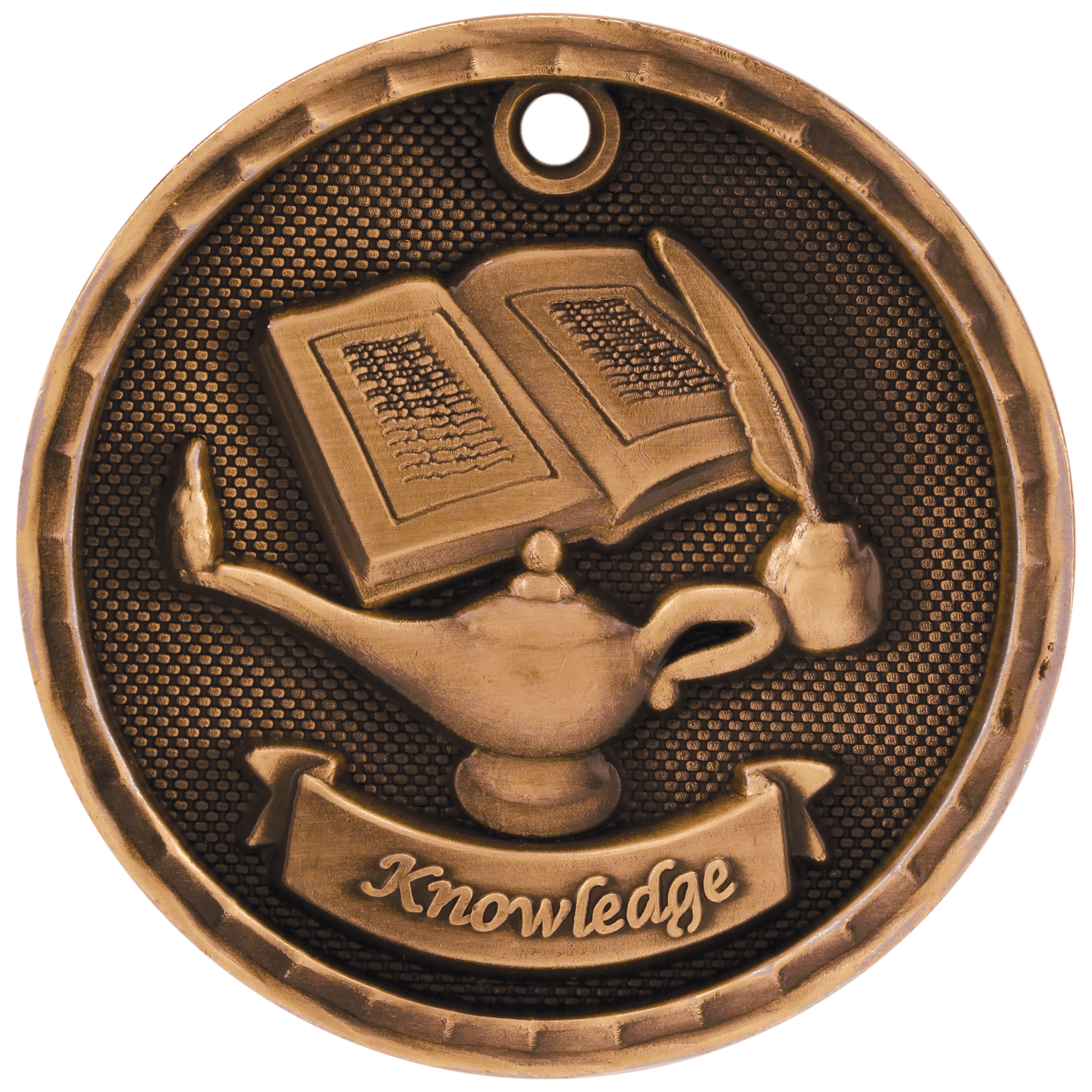Antique Bronze 2" 3D Lamp of Knowledge Medal