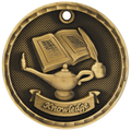 Antique Gold 2" 3D Lamp of Knowledge Medal