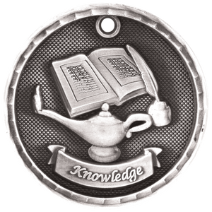 Antique Silver 2" 3D Lamp of Knowledge Medal