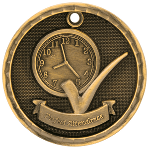 Antique Gold 2" 3D Perfect Attendance Medal