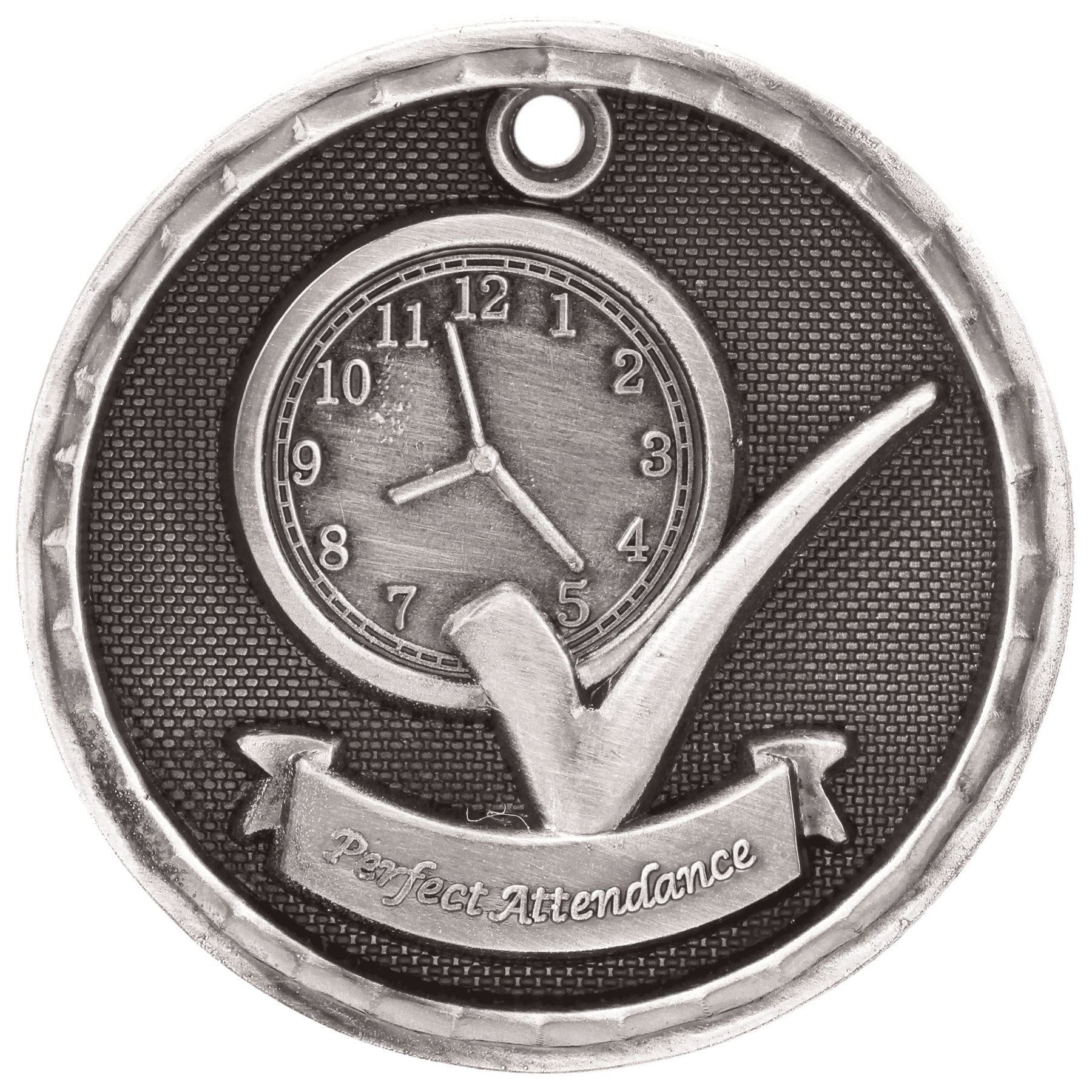 Antique Silver 2" 3D Perfect Attendance Medal