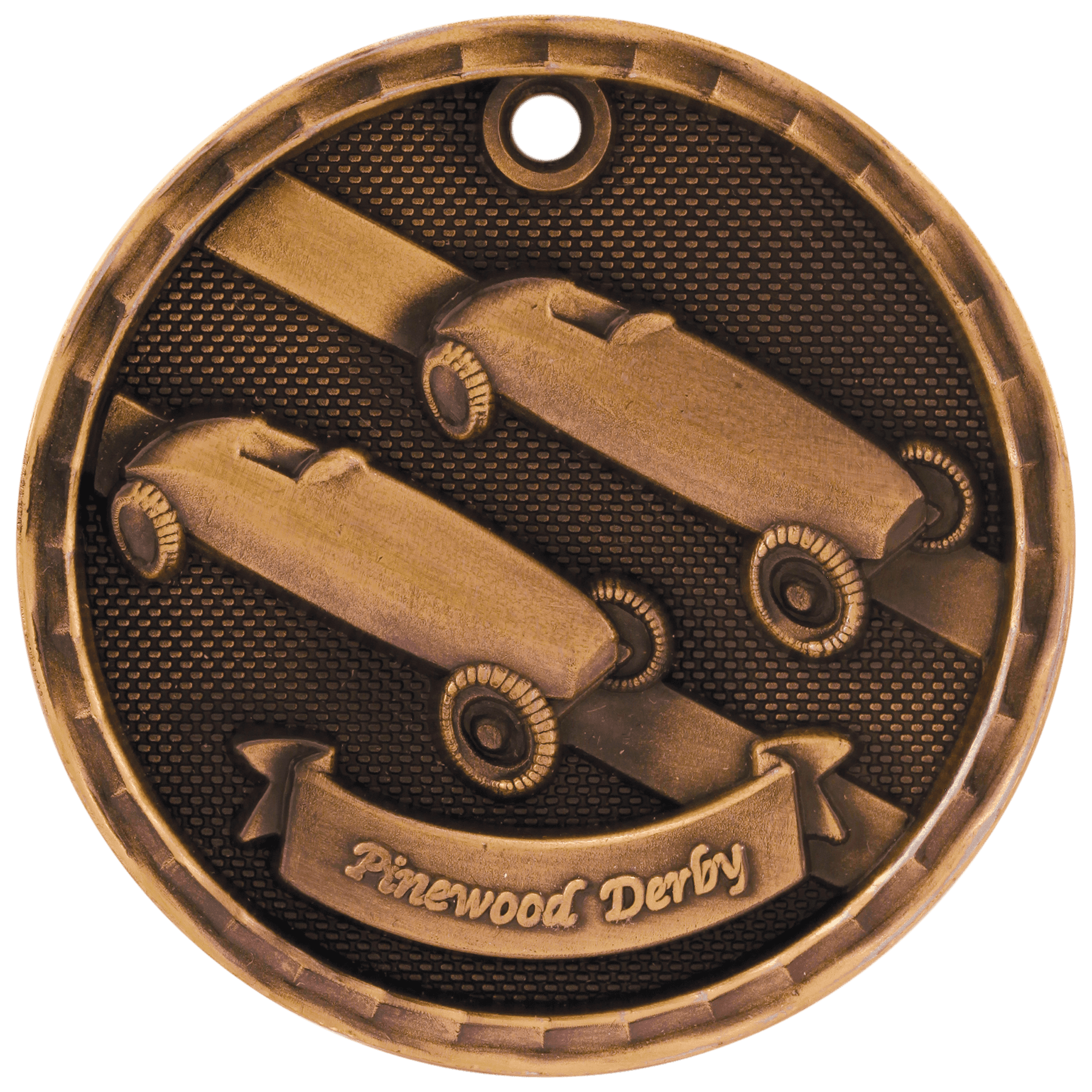 Antique Bronze 2" 3D Pinewood Derby Medal