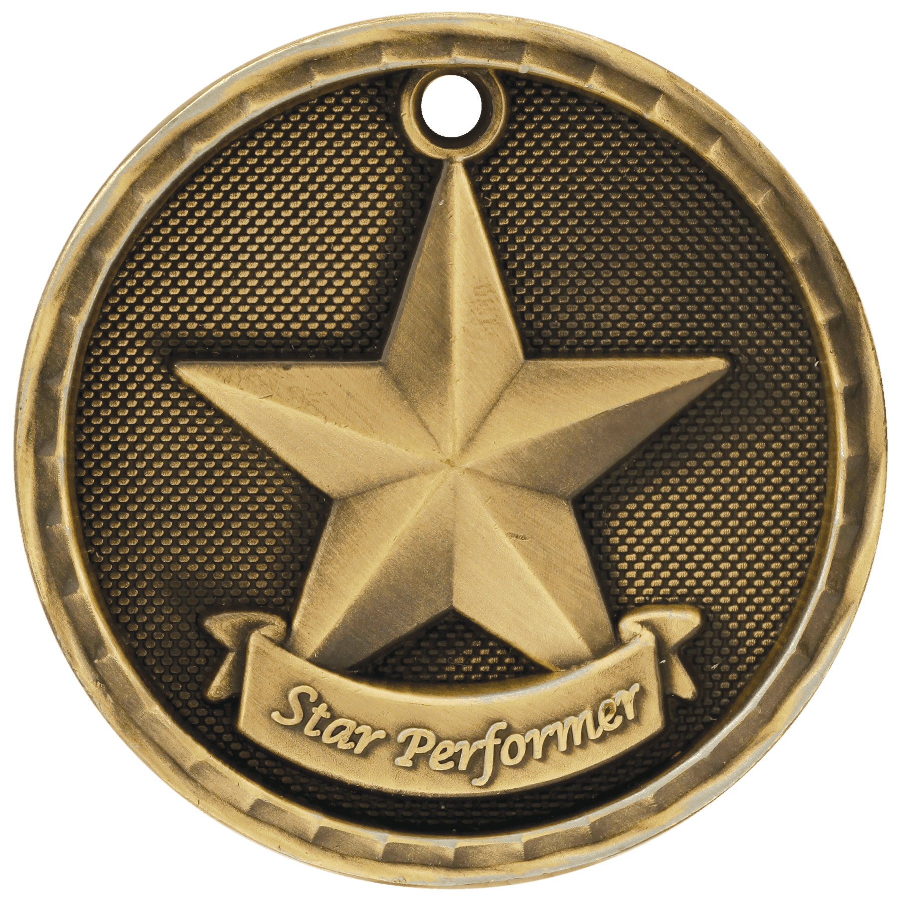 Antique Gold 2" 3D Star Performer Medal