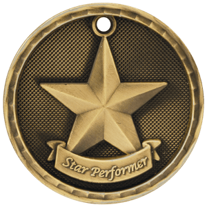 Antique Gold 2" 3D Star Performer Medal