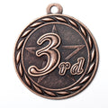 Metal 2-Inch in Diameter Round 3rd Place Medal with Customizable Back in Antique Bronze