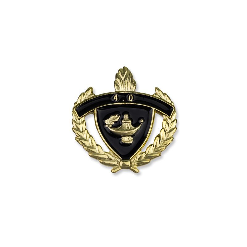1 INCH WREATH WITH LAMP OF LEARNING 4.0 LAPEL PIN