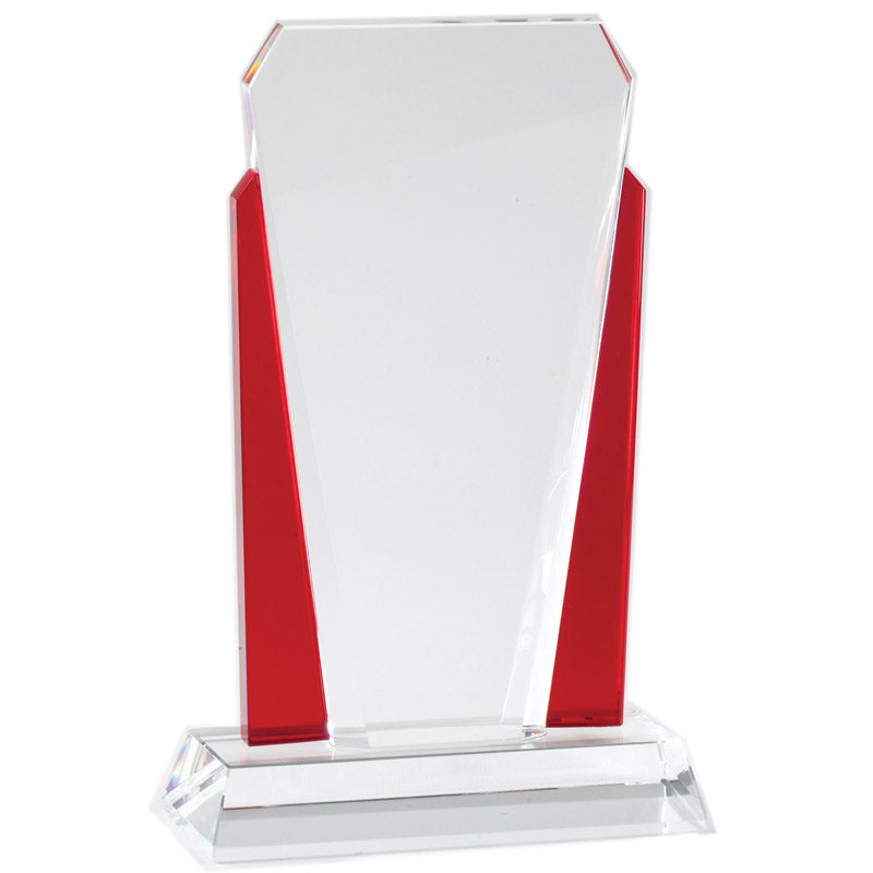 4-1/2 x 7 INCH OPTICAL CRYSTAL SLANTED TOWER WITH RED ACCENTED SIDE