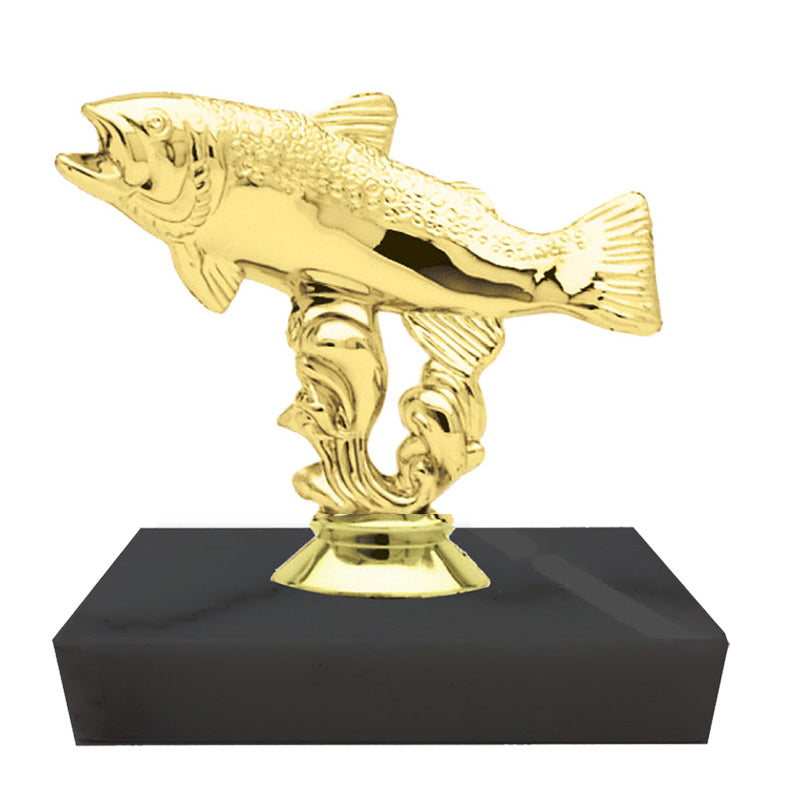 4-1/4 INCH HEIGHT TROUT FISH TROPHY ON BLACK MARBLE BASE