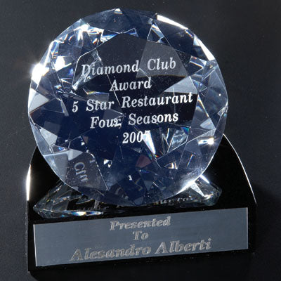 4-1/4 X 4 INCH DIAMOND SHAPED CRYSTAL WITH BLACK BASE