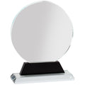 4-1/4 x 6-1/4 INCH ROUND OPTICAL CRYSTAL AWARD ON BLACK PEDESTAL