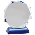 4-3/4 x 4 INCH OCTAGON OPTICAL CRYSTAL AWARD ON BLUE CRYSTAL BASE