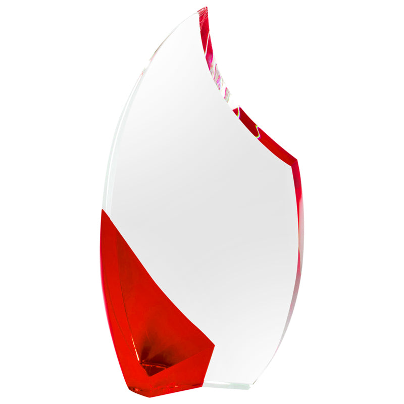 4-3/4 INCH OPTICAL CRYSTAL FLAME SHAPE AWARD WITH RED ACCENTS