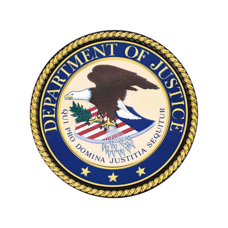 4-Inch in Diameter Embossed Department of Justice Round Metal Medallion Peel-and-Stick Insert