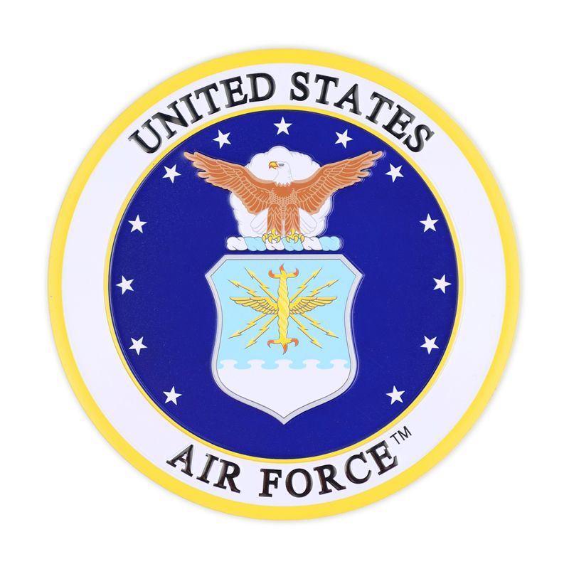 4 INCH ROUND RAISED AND COLOR PRINTED UNITED STATES AIR FORCE SHIELD EMBLEM ALUMINUM METAL MAGNETIC MEDALLION DECAL DISC-MAGNETIC BACK