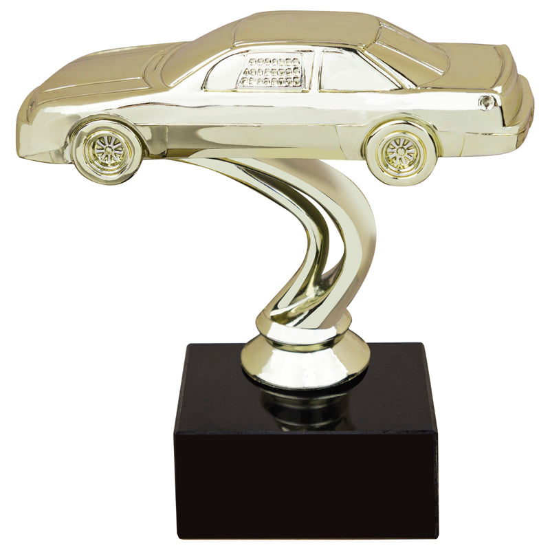 4 INCH STOCK CAR GOLD FIGURE ON BLACK MARBLE BASE