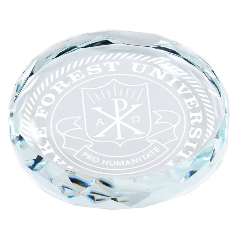 4" x 3/4 INCH ROUND CRYSTAL PAPERWEIGHT CUT SCALLOPED EDGE