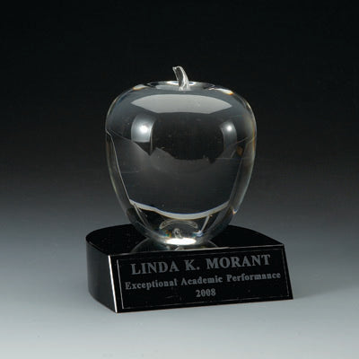 4 X 4-1/2 INCH CRYSTAL APPLE WITH BLACK BASE
