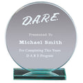 4 INCH x 4-1/2 INCH JADE GLASS CIRCLE AWARD ON BLUE OPTICAL GREEN BASE