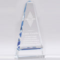 8 x 4 INCH OPTICAL CRYSTAL MONOLITH TOWER AWARD WITH BLUE ACCENTS