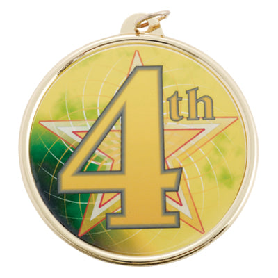 2-1/4 Inch in Diameter Round 4th Place Mylar and Gold Medal with Customizable Back