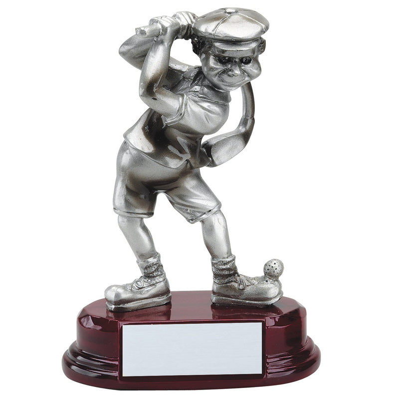 5-1/2 INCH COMIC MALE GOLF HIT AND SWING RESIN ANTIQUE PEWTER FINISH