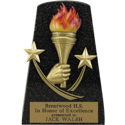 5-1/2 INCH BLACK STONE RESIN GOLD TORCH AND STARS