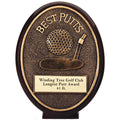 5-1/2 INCH OVAL BEST PUTT GOLF AWARD ANTIQUE GOLD RESIN FINISH WITH GOLD ENGRAVING PLATE