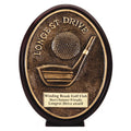5-1/2 INCH OVAL GOLF BALL AND CLUB LONGEST DRIVE AWARD ANTIQUE GOLD