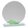 5-1/2 X 5 INCH ROUND OPTICAL CRYSTAL AWARD WITH GREEN LEAF
