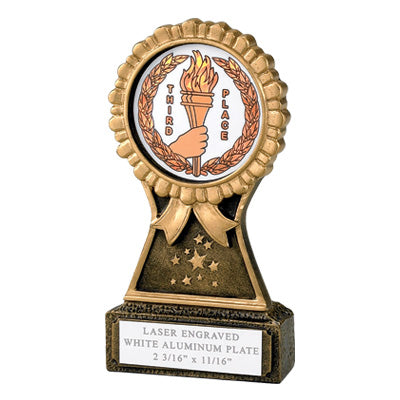 5-1/4 INCH ROSETTE RESIN TROPHY, TAKES 2 INCH INSERT