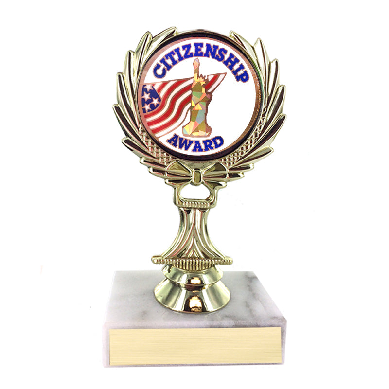 5-1/4 INCH TROPHY RISE WITH 2 INCH MYLAR CITIZENSHIP AWARD INSERT