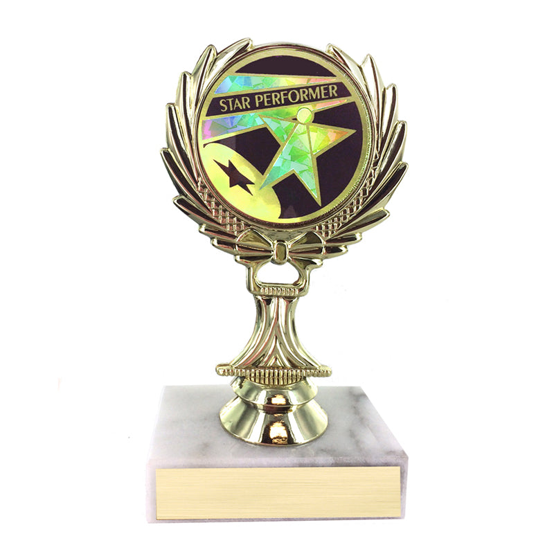 5-1/4 INCH TROPHY RISE WITH 2 INCH MYLAR STAR PERFORMER INSERT