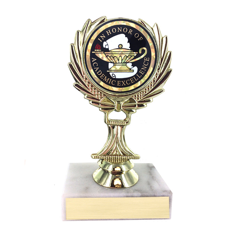 5-1/4 INCH TROPHY RISE WITH 2 INCH MYLAR IN HONOR OF ACADEMIC EXCELLENCE INSERT