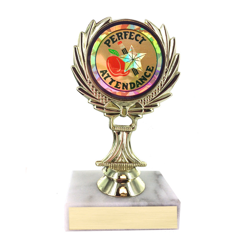 5-1/4 INCH TROPHY RISE WITH 2 INCH MYLAR PERFECT ATTENDANCE INSERT